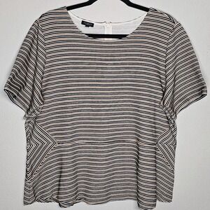 Talbots Womens 2Xp Tan Black Striped Peplum Pullover Top‎ Blouse Preppy Boxy Fit